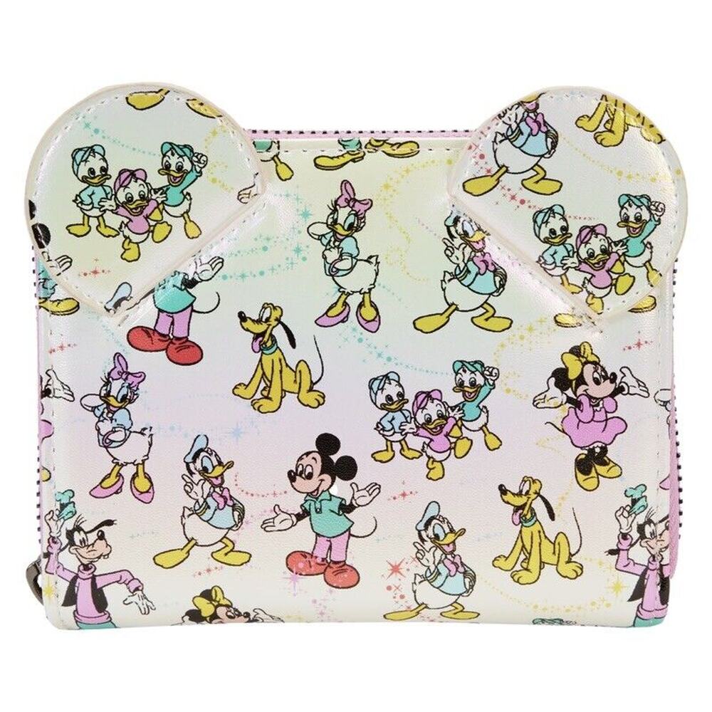 Loungefly Disney100 Mickey & Friends Classic AOP Iridescent Zip Wallet NWT